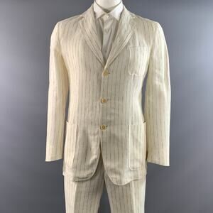 KRIZIA UOMO Chest Size 42 Cream Light Grey Pinstripe Linen 32 31 Suit